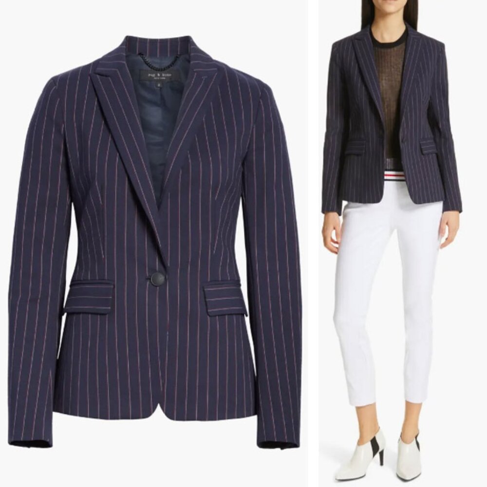 NEW Rag & Bone Navy Stripe Lexington Blazer Size 6 Pinstriped Quiet Luxury $550 - Picture 1 of 16